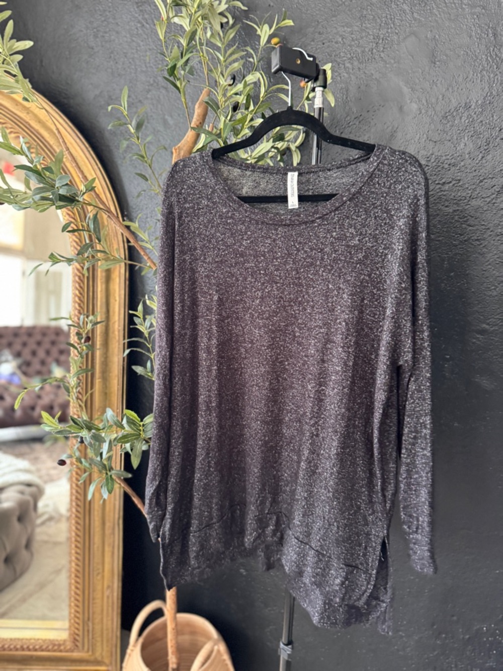 Zenana Outfitters Charcoal Shimmer Long-Sleeve Top